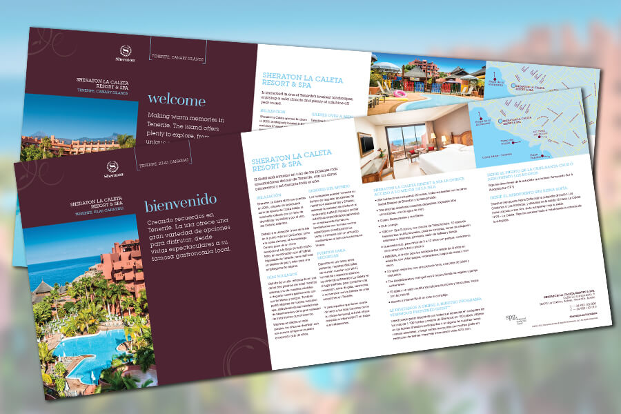 Sheraton hotel multi-folding welcome leaflet printing company Tenerife graphic design service