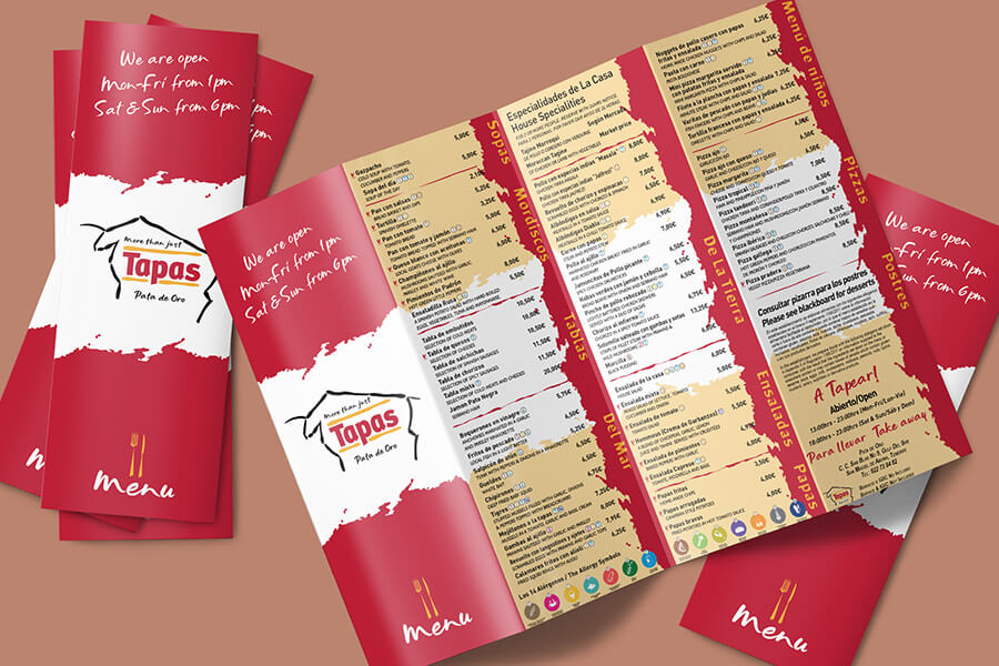 three fold restaurant menu printing company Tenerife design service